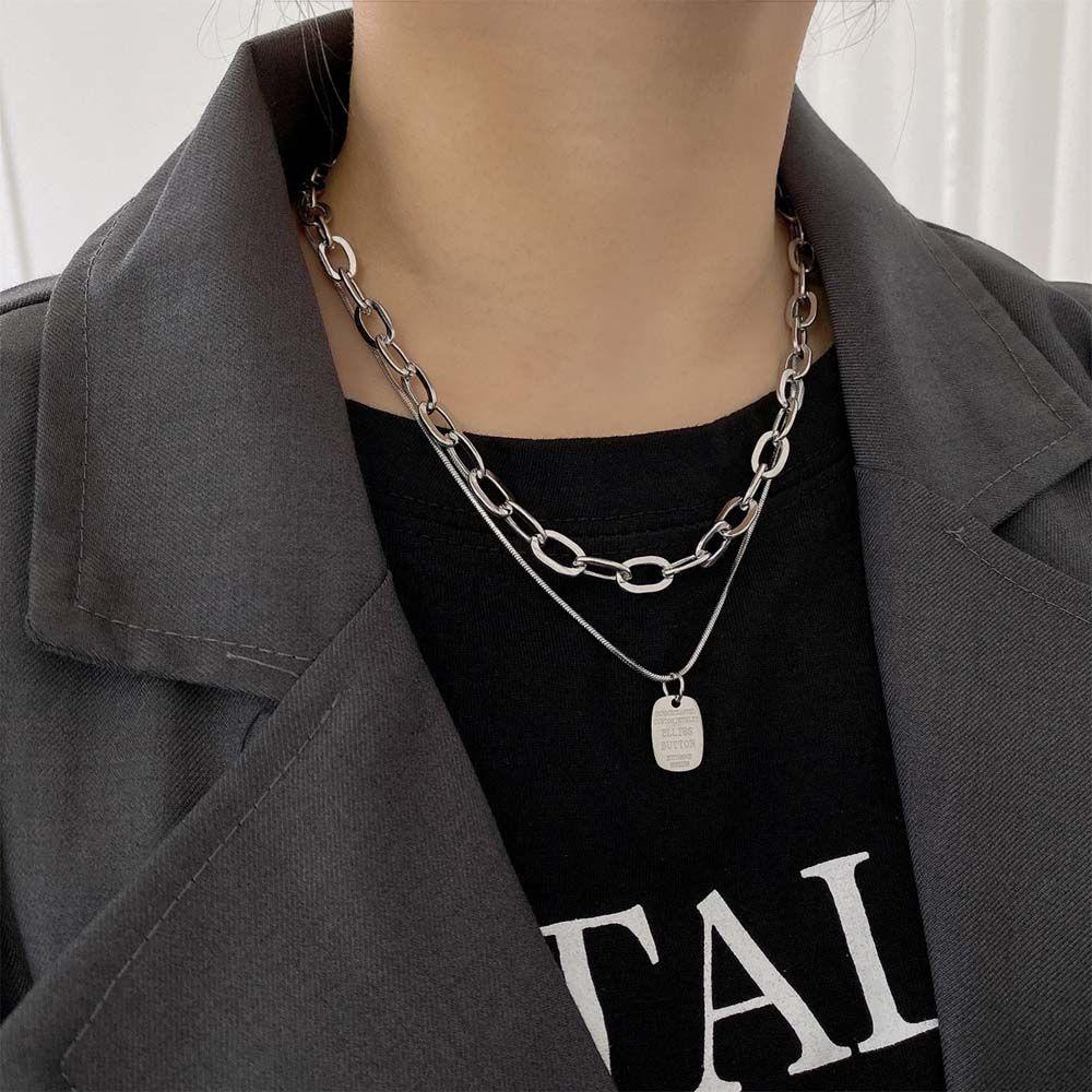 Mxbeauty Kalung Rantai Dua Lapis Dengan Liontin Metal Gaya Punk Untuk Wanita