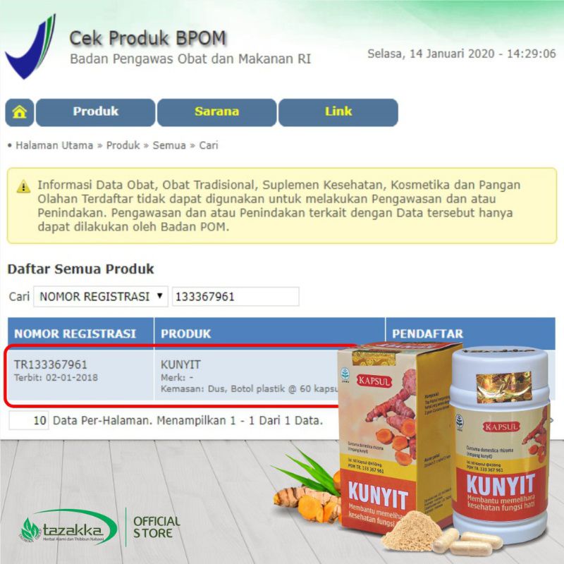 Kunyit Bubuk Ekstrak 60 Kapsul Original Imun Booster Halal