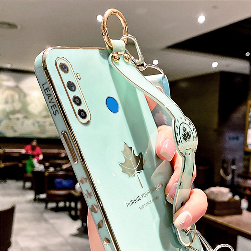 Case Motif Daun Maple Dengan lanyard Untuk OPPO Realme 5 5S 5i 6i C3