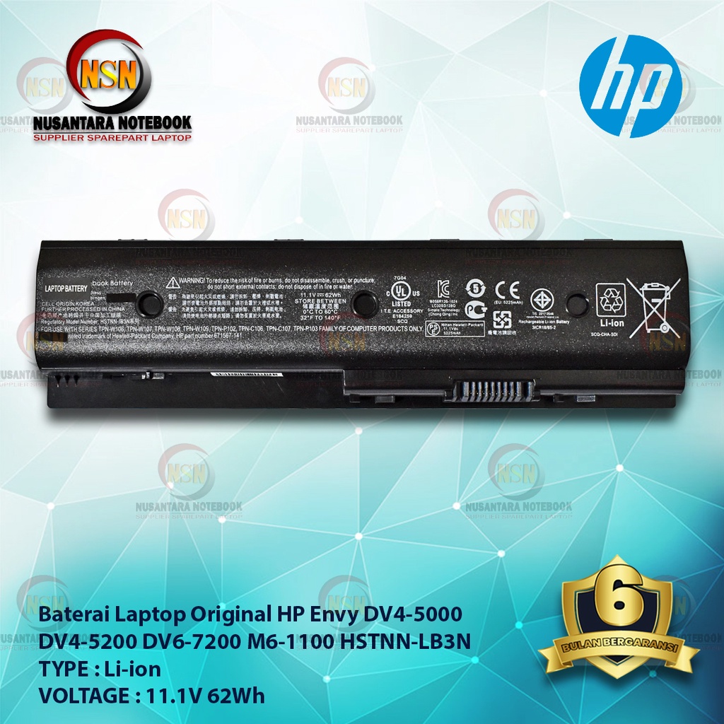 Baterai Original HP Envy DV4-5000 DV4-5200 DV6-7200 M6-1100 HSTNN-LB3N