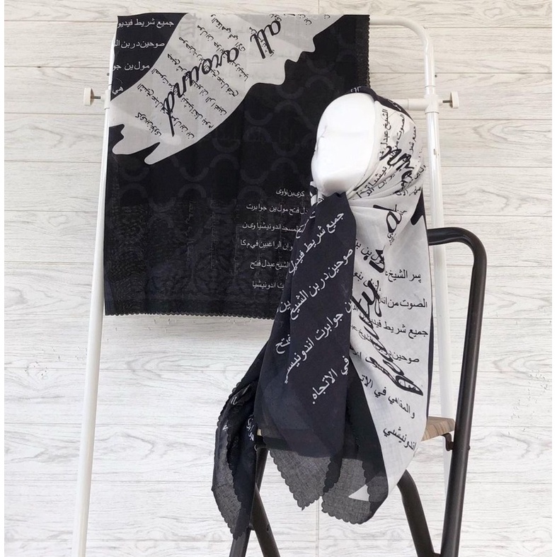 (COD) TERLARIS !!! HIJAB KORAN ARAB / KRUDUNG VOAL MOTIF ARAB / HIJAB VIRAL / HIJAB SEGI EMPAT-Arab new hitam