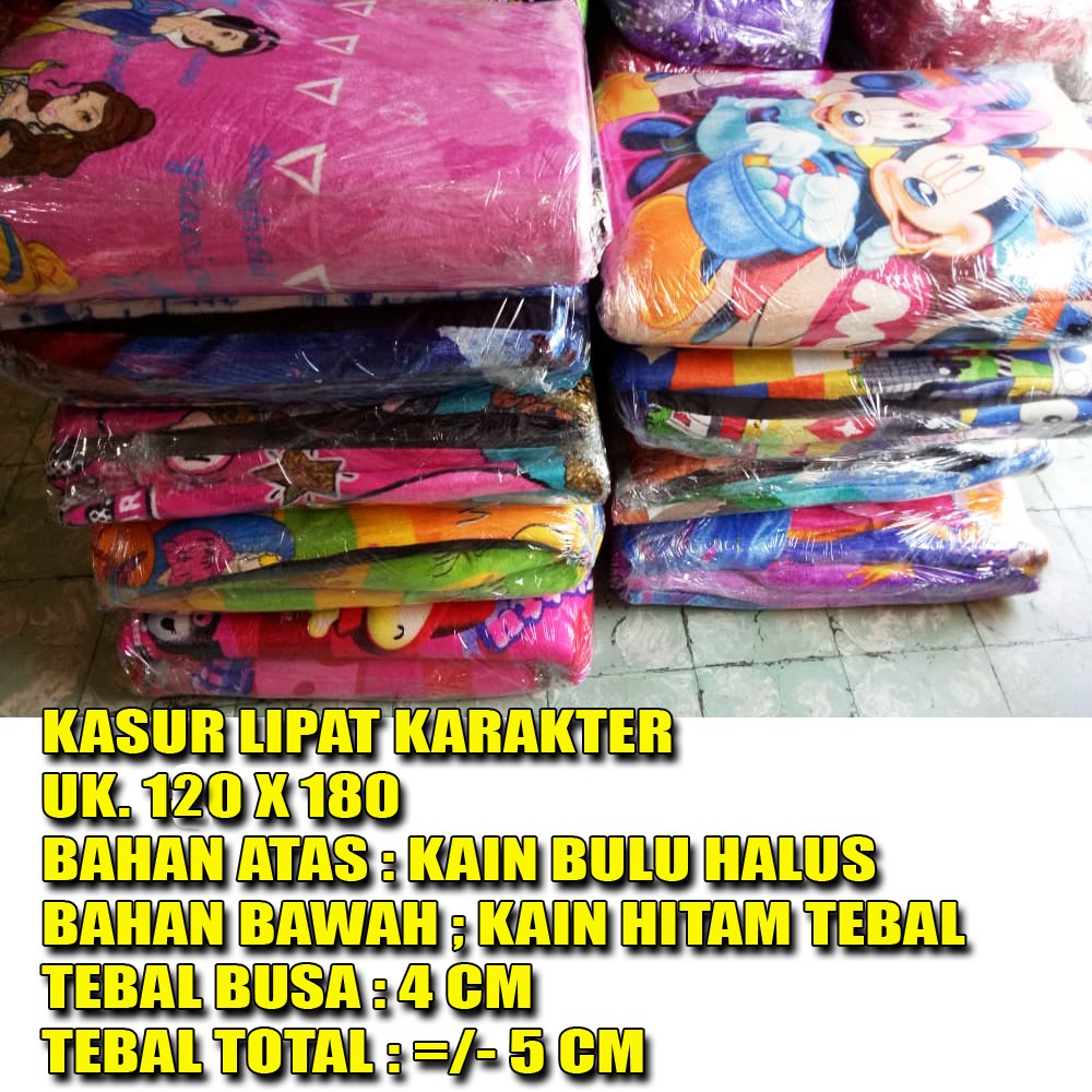 Kasur Lipat Anak Karakter Kain Bulu Halus Uk. +/- 120 cm x 170 cm x 5 cm Bisa Dicuci