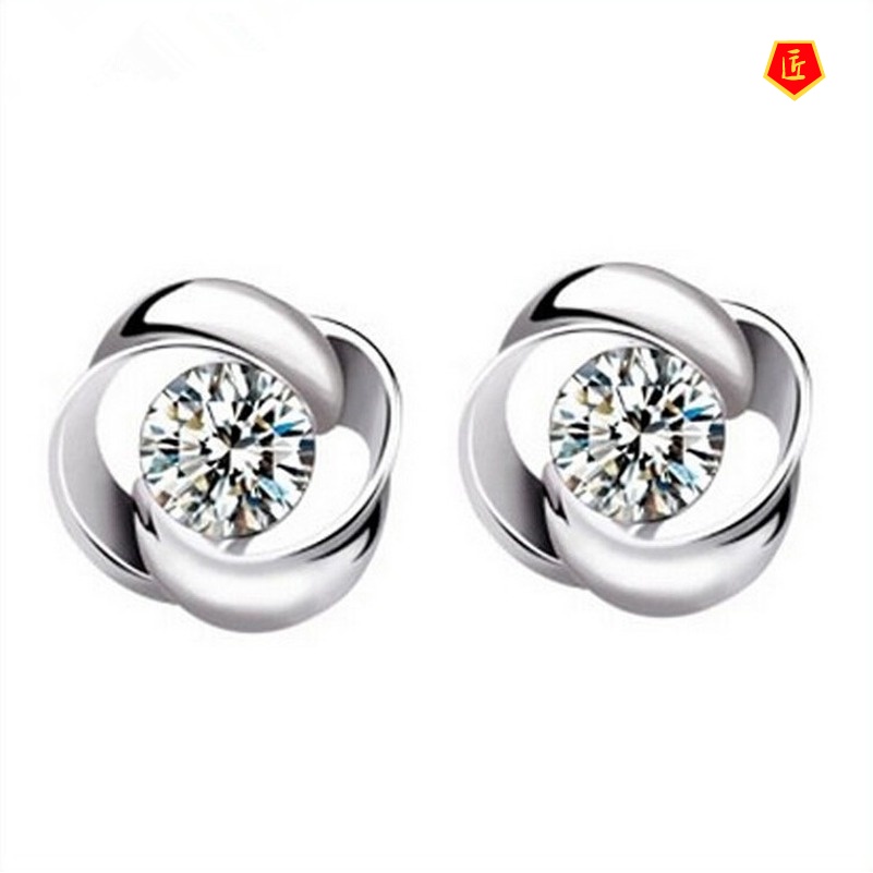 [Ready Stock]925 Silver Retro Rotating Diamond Stud Earrings