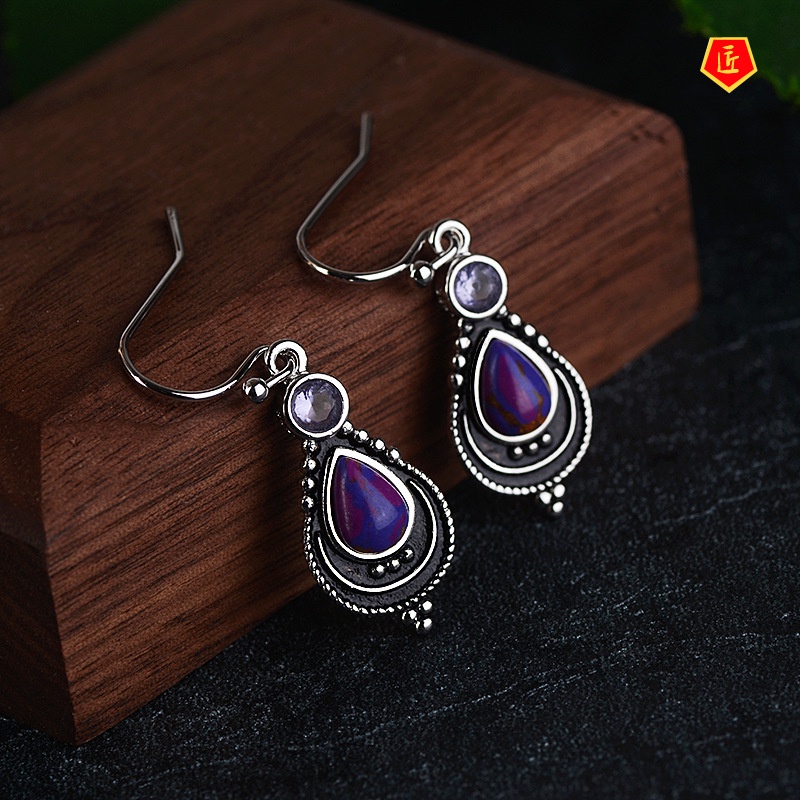 [Ready Stock]S925 Charoite Earrings Women's Fashionable Violet Turquoise