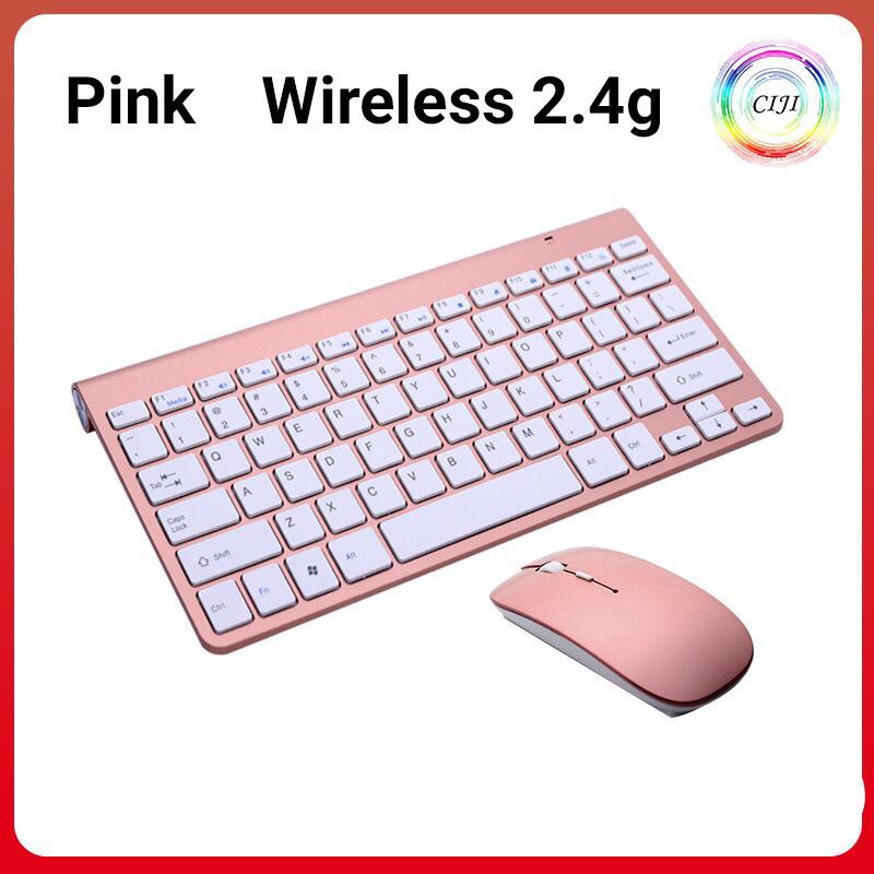 [ COD ] CIJI Paket Keyboard Wireless + Mouse Wireless Silent Desain Ultrathin Elegan-Rose Gold