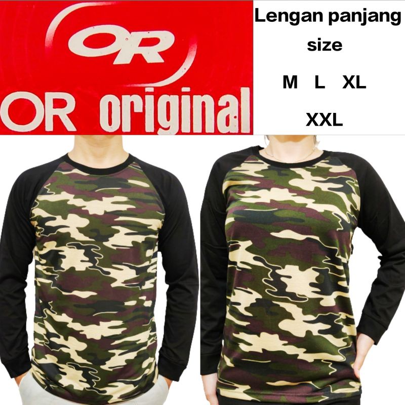 Kaos Raglan Loreng Pria wanita Couple Loreng Army Lengan Hitam Panjang Rib