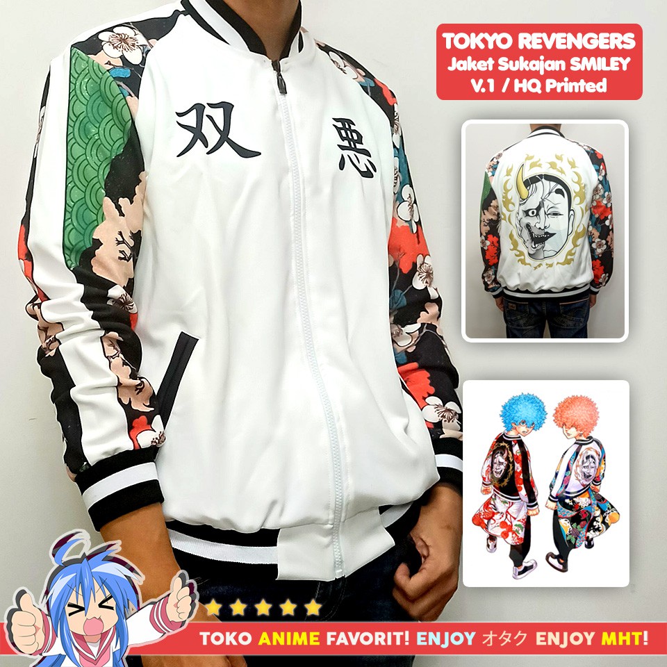 Jaket Smiley Nahoya Kawata Brothers Bomber Sukajan Anime Tokyo Revengers Full Print Twin Devils Tokyo Manji