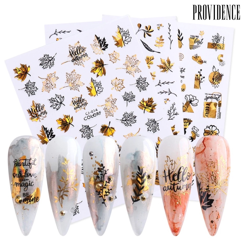 Providence Stiker Kuku Motif Daun Maple 3d Ultra Tipis Transfer Air Untuk Manicure / Nail Art