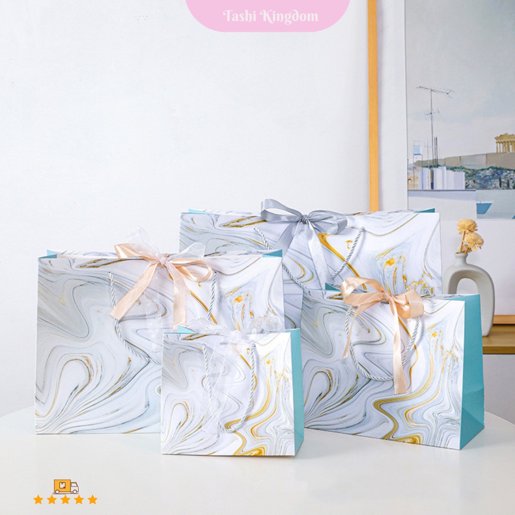 

Paper bag gift marmer / Kantong fancy pita , paperbag souvenir goodie bag elegant / Tas kado