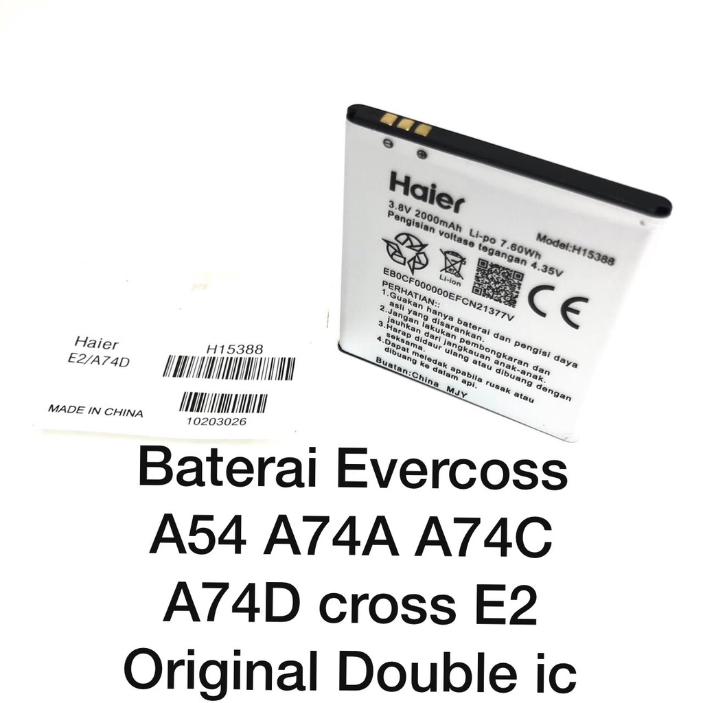 Baterai Evercoss A54 A74A A74C A74D E2 Original Double Power Batre Battery HP Cross Evercross non packing