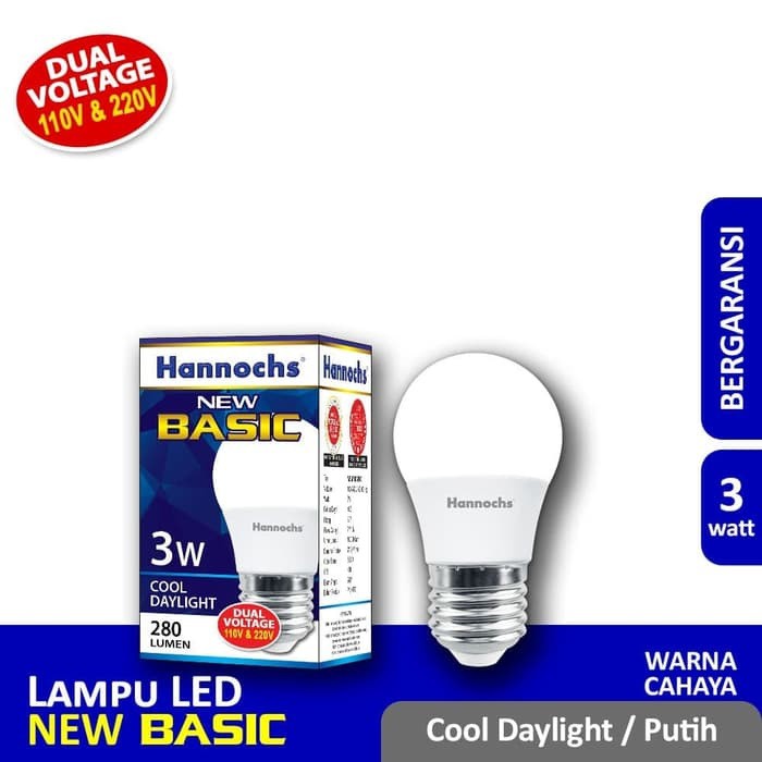 Lampu Hannochs LED New Basic 3 watt Cahaya Putih Bergaransi ORI 100%