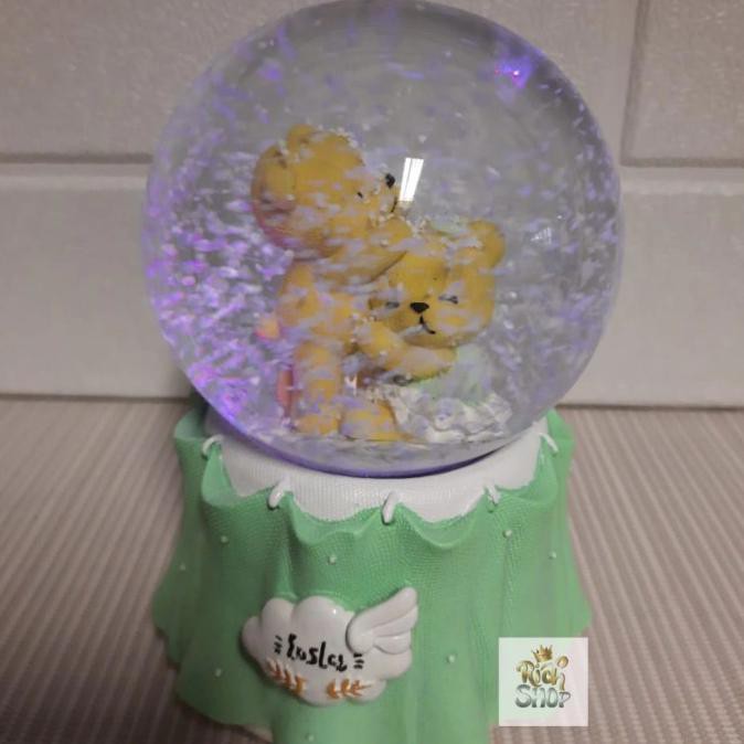Kotak Musik Bola Salju Kaca + Lampu / Snowball Musik Lampu / Waterball - Bear Berdiri