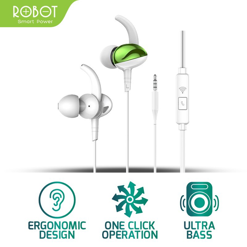 Headset Robot RE801 Wired Earphone Bass Android iPhone Original