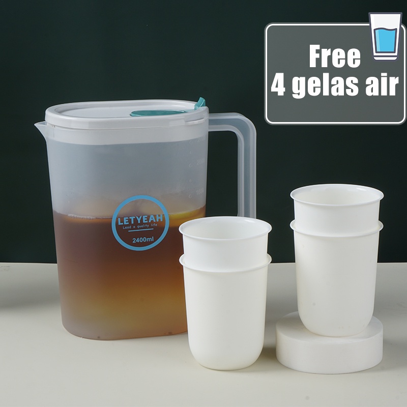 Letyeah &amp; Anantagt teko set jus air teh kopi/Water Jug plastik dengan 4 cangkir 2400ml/pitcher air Plastik