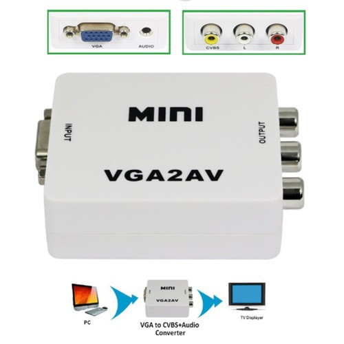 Paket Converter VGA2AV kabel Vga To AV with audio- Konverter adapter Vga To Rca mini box