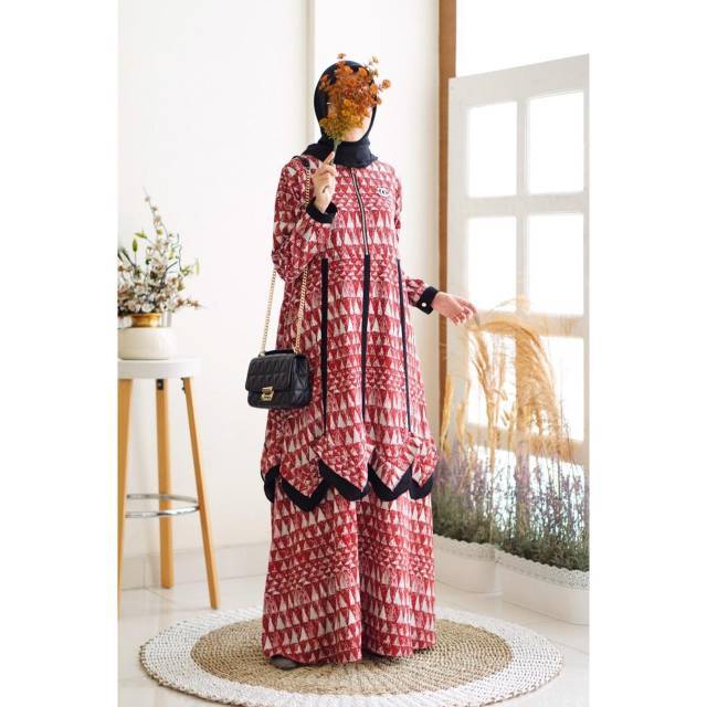 Gamis dress aliya keren cantik motif abstrak premium jumbo original branded erra real pict