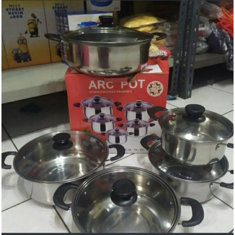 Panci Set Stainless 10 Pcs Tutup Kaca