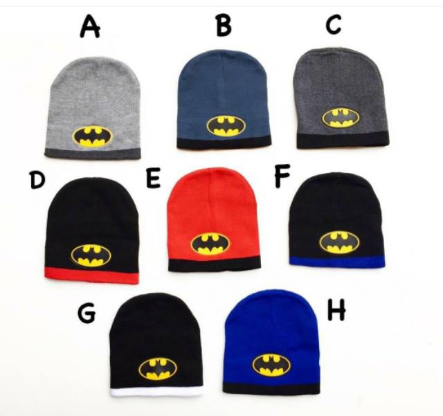 Topi kupluk bahan rajut gambar aplikasi batman fashion anak bayi cowok laki baby boy murah -kup