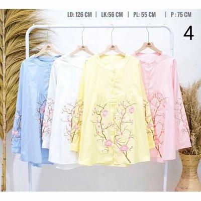 YC0101 Tunik Katun Jumbo Kemeja Wanita Bordir Bunga Katun Jepang