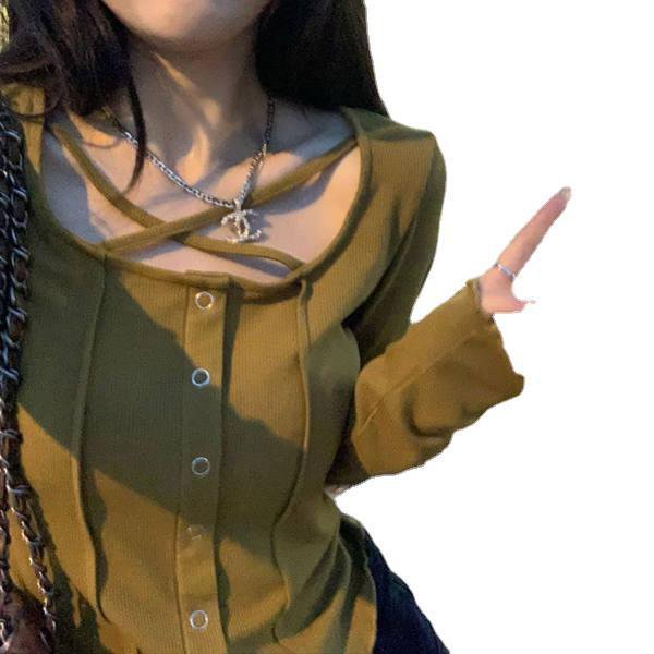 #Sisjuly#Atasan Wanita Ramping Lengan Panjang Ramping Cocok Untuk Semua T-shirt Bawahan Tipis Rampin