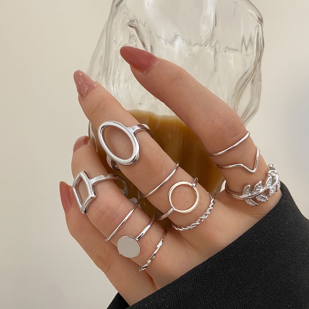 11 Pcs/set Geometry Leaf Rings Set Vintage Freestyle Collocation Gold Silver Ring for Women Fashion Jewelry Accessories