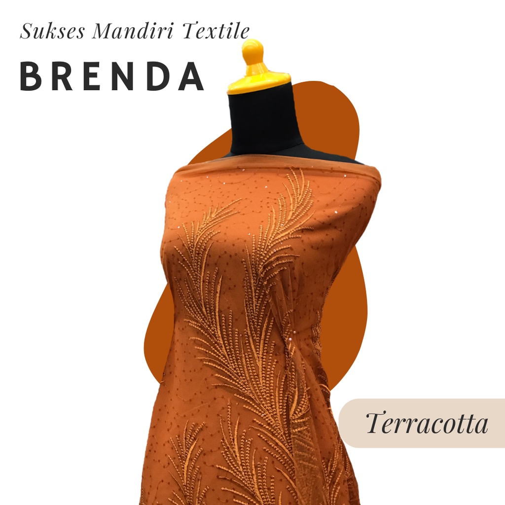 [BRENDA] Brokat Brukat Tile Premium Mewah Warna Coklat Merah Bata Terracotta | Harga ½ meter = 50 cm