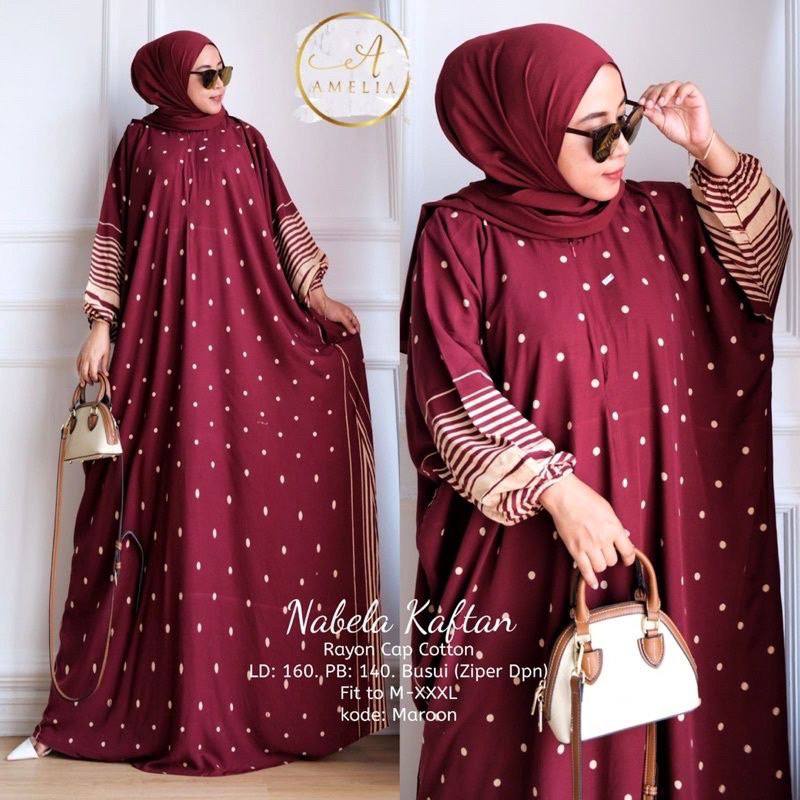 Nabela Kaftan Wanita Rayon Premium Gamis Dress Jumbo Batik Longdress Gamis Bigsize LD 160 cm