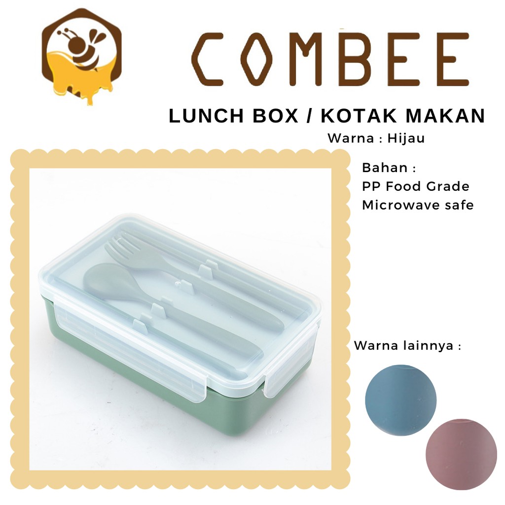 Lunch Box Kotak Makan Set Sendok Garpu Sumpit PP Food Grade Sekat Anti Tumpah