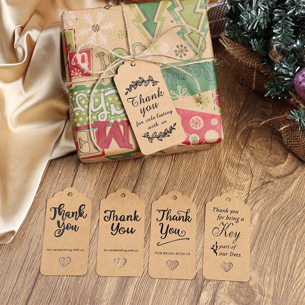 R-flower 48PCS Tag Ucapan Terima Kasih DIY Paket Hollow Hati Perlengkapan Pesta Kartu Kertas Kraft