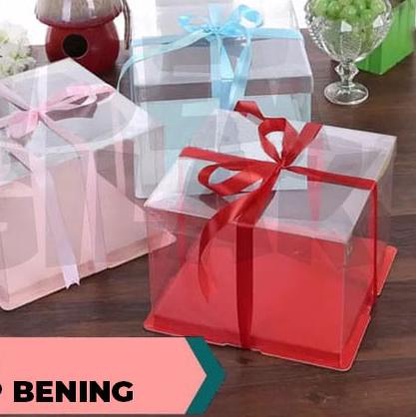 

Cake Box Kotak Transparan Mika Bening Putih/Hitam/Pink/Biru/Merah 30cm - A 30x30x18, Putih
