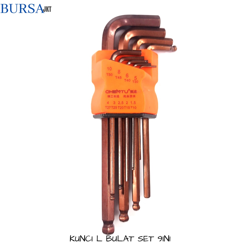 KUNCI L BULAT SET 9IN1 CHROME VANADIUM  1.5 - 10 MM UNTUK SEPEDA DLL