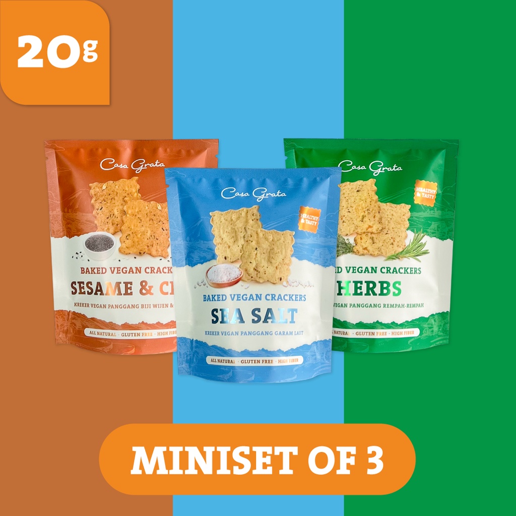 

Mini Set of 3 - 20gr (3 Casa Grata Crackers - choose your own flavor) - Gluten Free & Vegan Snacks