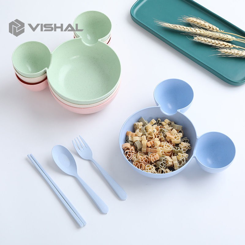 VISHAL Mangkok Set Peralatan Makan Anak 4 in1Bahan Jerami Gandum Children Tableware Piring VS-25