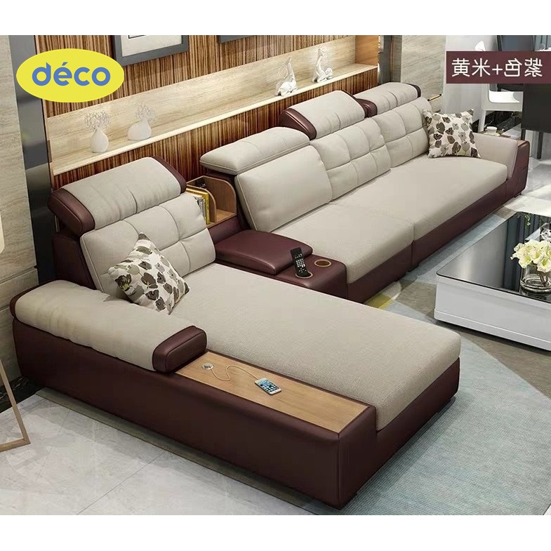 Sofa Ruang Tamu Kecil L Shape Gratis Bantal Fullset Meja dan Kaca Bergaransi