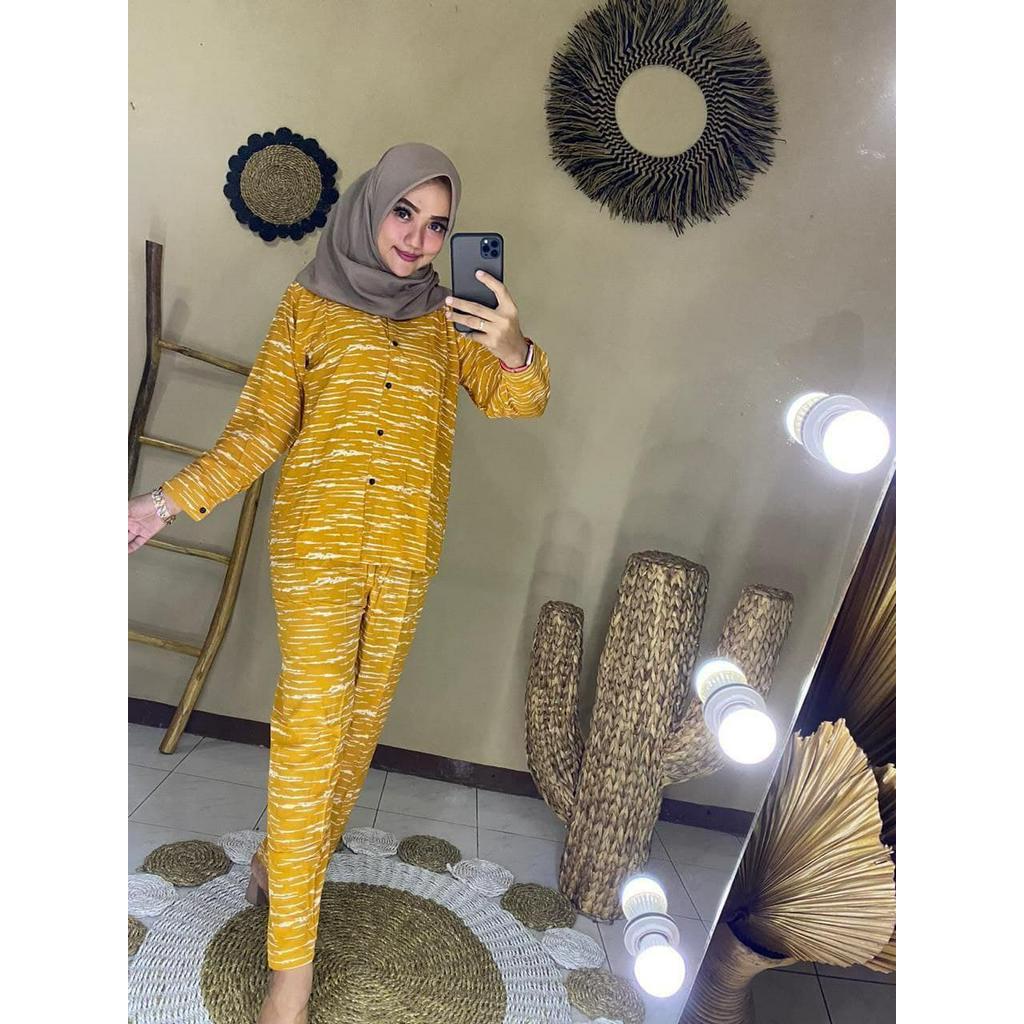 Nikita Salur One Set Wanita Jumbo Rayon Premium Setelan Wanita Waka Waka Batik Lengan Panjang Panjang Set Celana Kekininan LD 135 cm