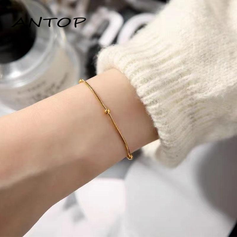 Gelang Tangan Bahan Titanium Steel Model Tulang Ular Untuk Wanita