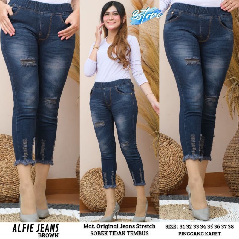 Jegging Jeans Wanita Sobek Lapis Legging 35-38 Jumbo