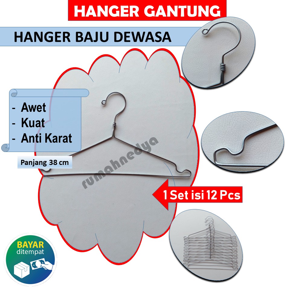 Gantungan Hanger Baju Besi Dewasa Tebal Kuat Anti Karat 38 cm