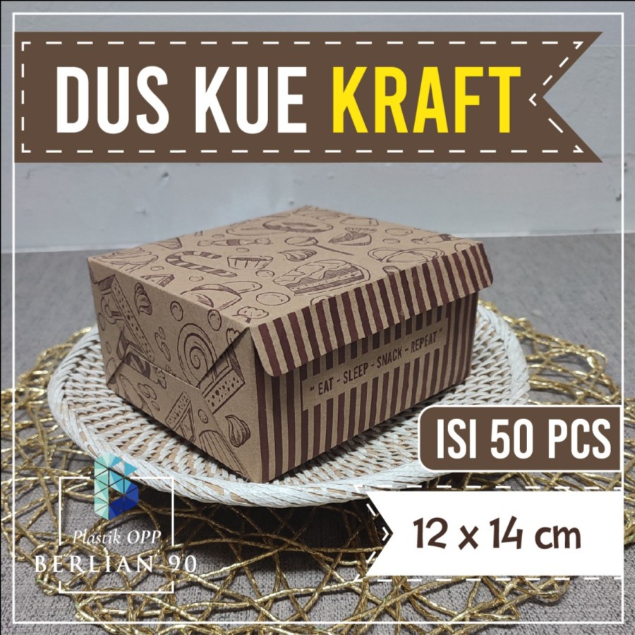 

RB Dus Kue Bahan Kraft 12x14 Cm Dus Snack Craft Tempat Snack Isi 50 / Snack Box Nikahan / Kotak Kue