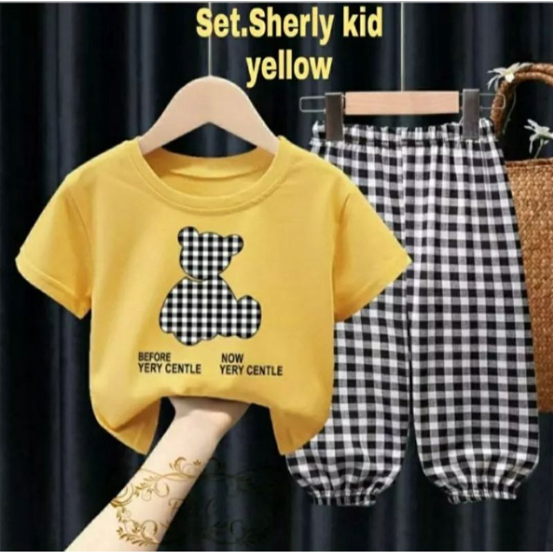 Promo-Setelan Kaos Anak Perempuan Motif Sherly 1-5 Tahun/Setelan Baju Anak Perempuan Varian Warna Hitam/Kuning/Putih Termurah