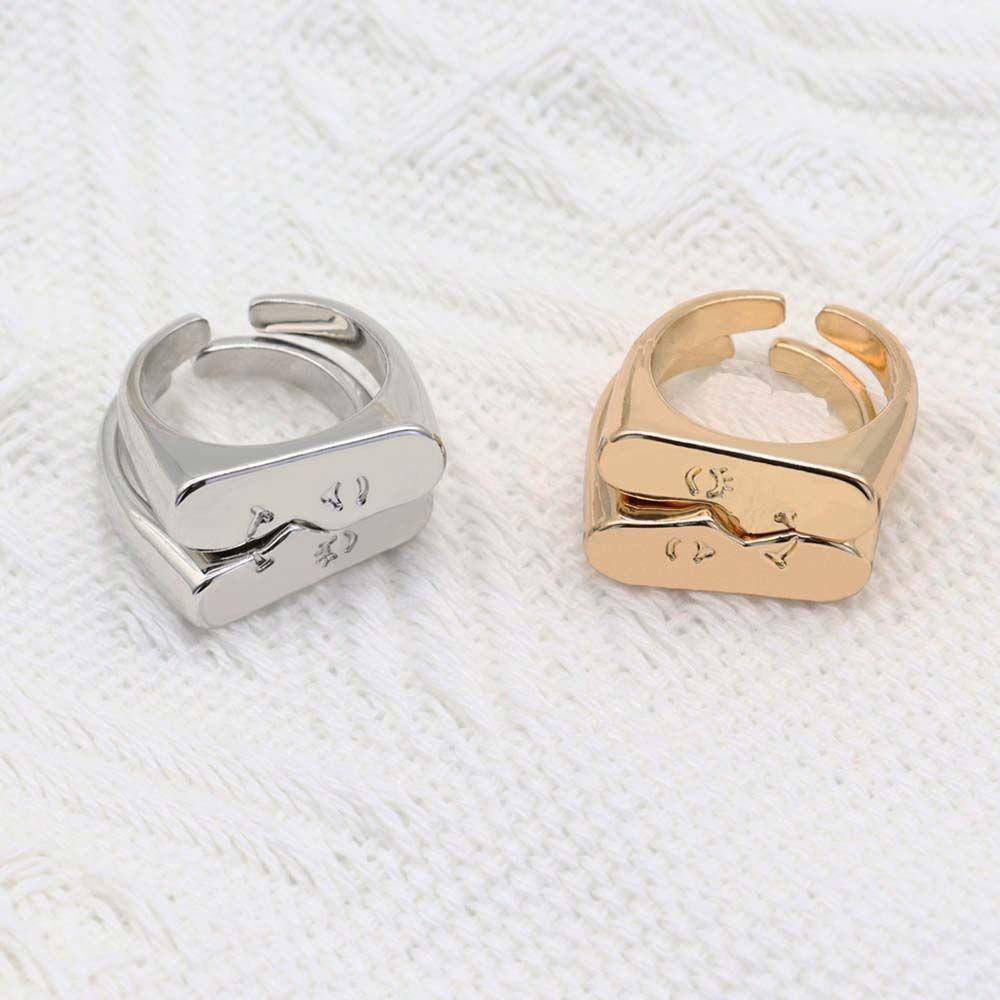 Mxbeauty Cincin Pasangan Perak Fashion Perhiasan Jari Aksesoris Pesta Adjustable Gaya Korea Emoticon Pasangan Ring