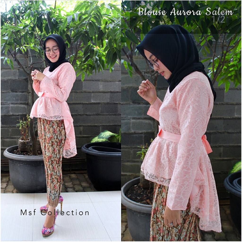 Set kebaya aurora two tone fashion kekinian bahan brukat