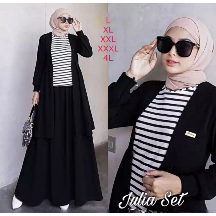 Setelan Baju Muslim Outer 3 SET Jumbo L XL XXL XXXL 5XL Busana Wanita Muslimah Terbaru LD 100 120 13