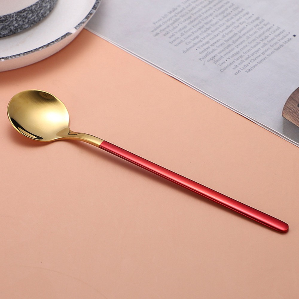 【COD Tangding】Round Head Spoon Cute Long Handle Spoon Stainless Steel Soup Spoon Dinner Spoon Western Food Spoon Adult Large Spoon