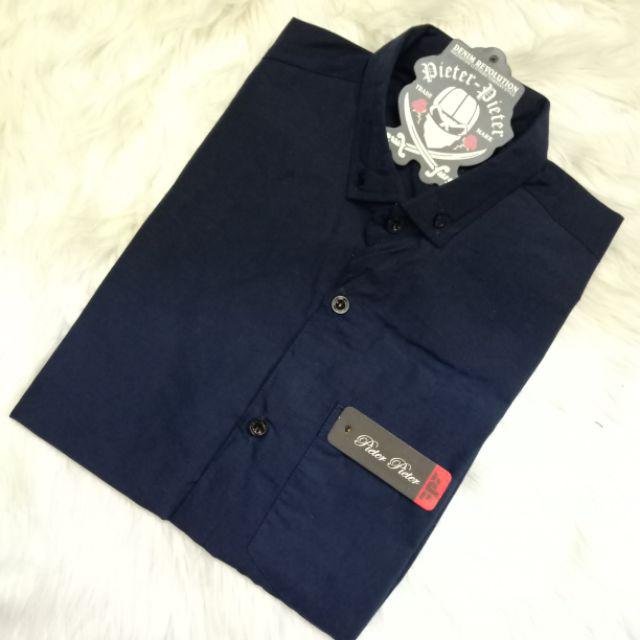 KEMEJA PRIA BOYI TOP MAN LENGAN PANJANG PENDEK KASUAL FORMAL KERJA KANTOR POLOS PUTIH HITAM WHITE-Kemeja pendek Navy