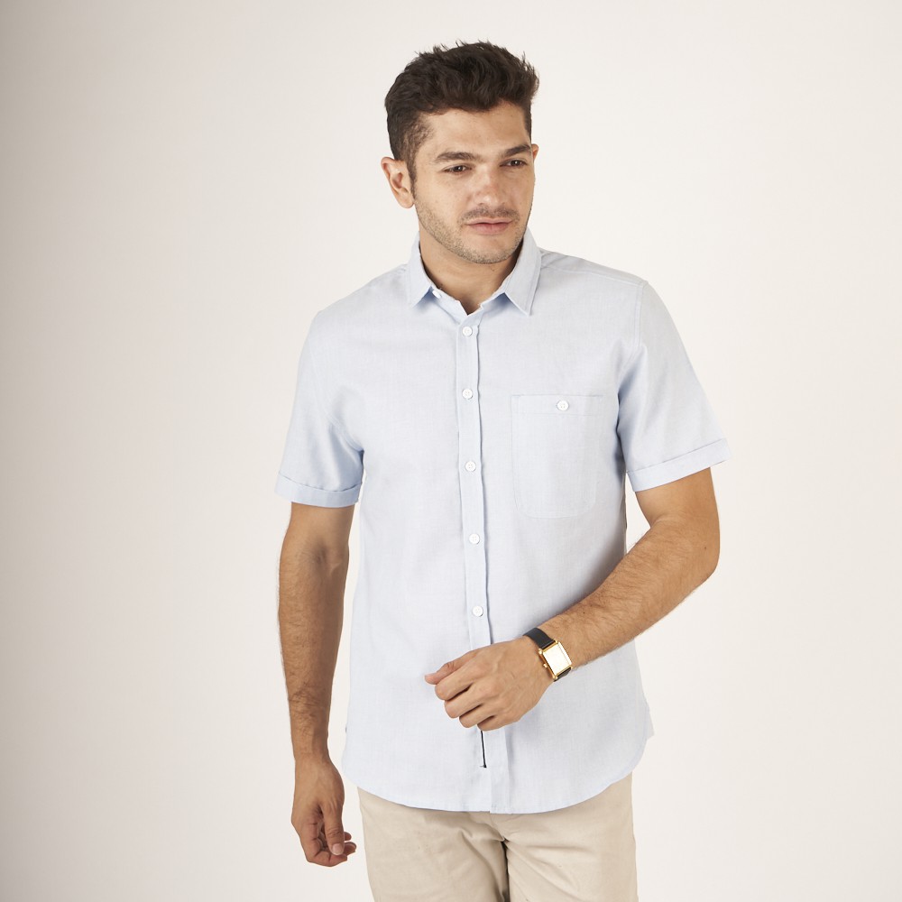 Brotherholicstore Kemeja polos pria lengan pendek oxford