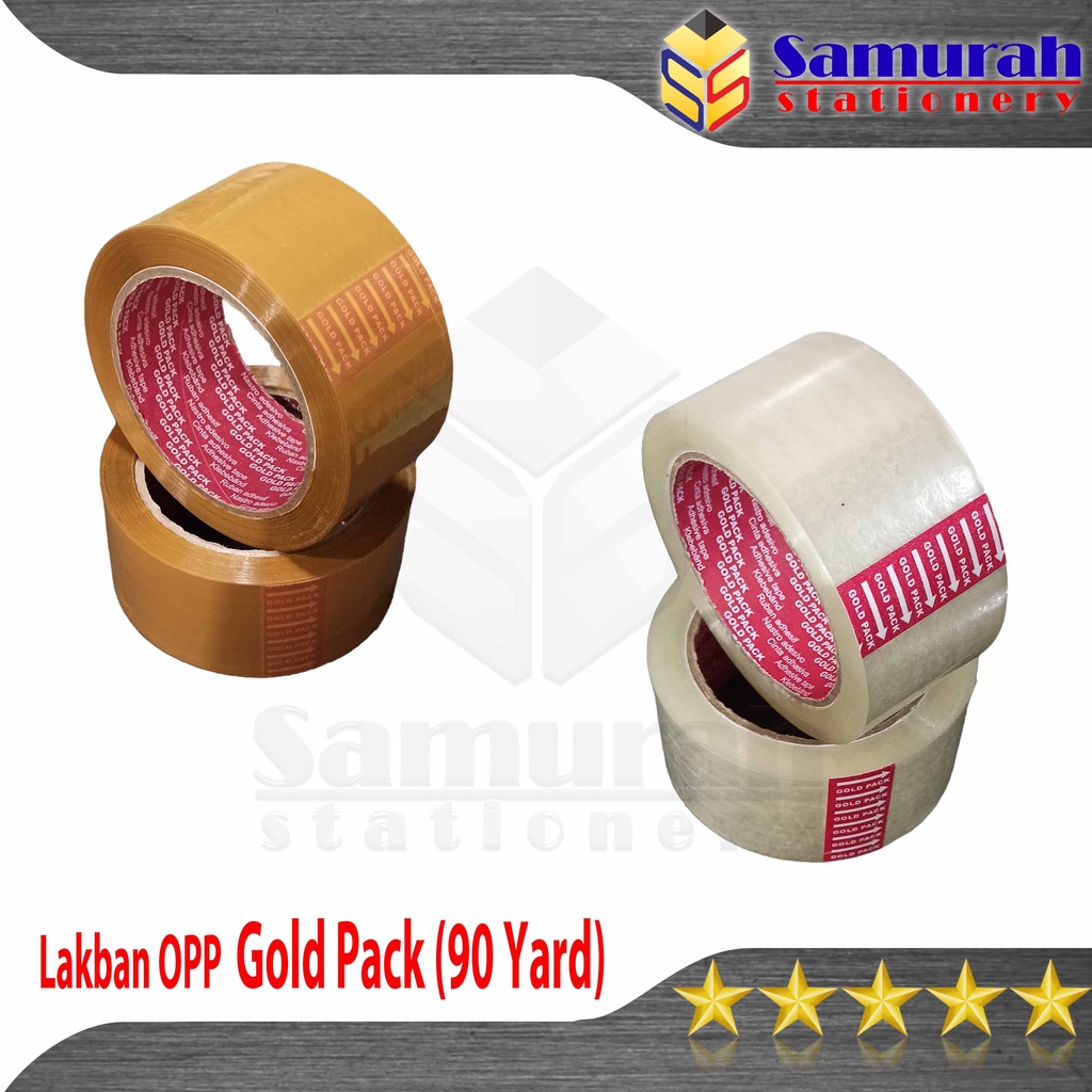

Lakban Plastik OPP Tape 48 mm x 90 Yard Gold Pack Bening - Coklat 2" / Perekat Solatip Goldpack Lebar 2 Inch Panjang 82 Meter Lingkar / Core Merah