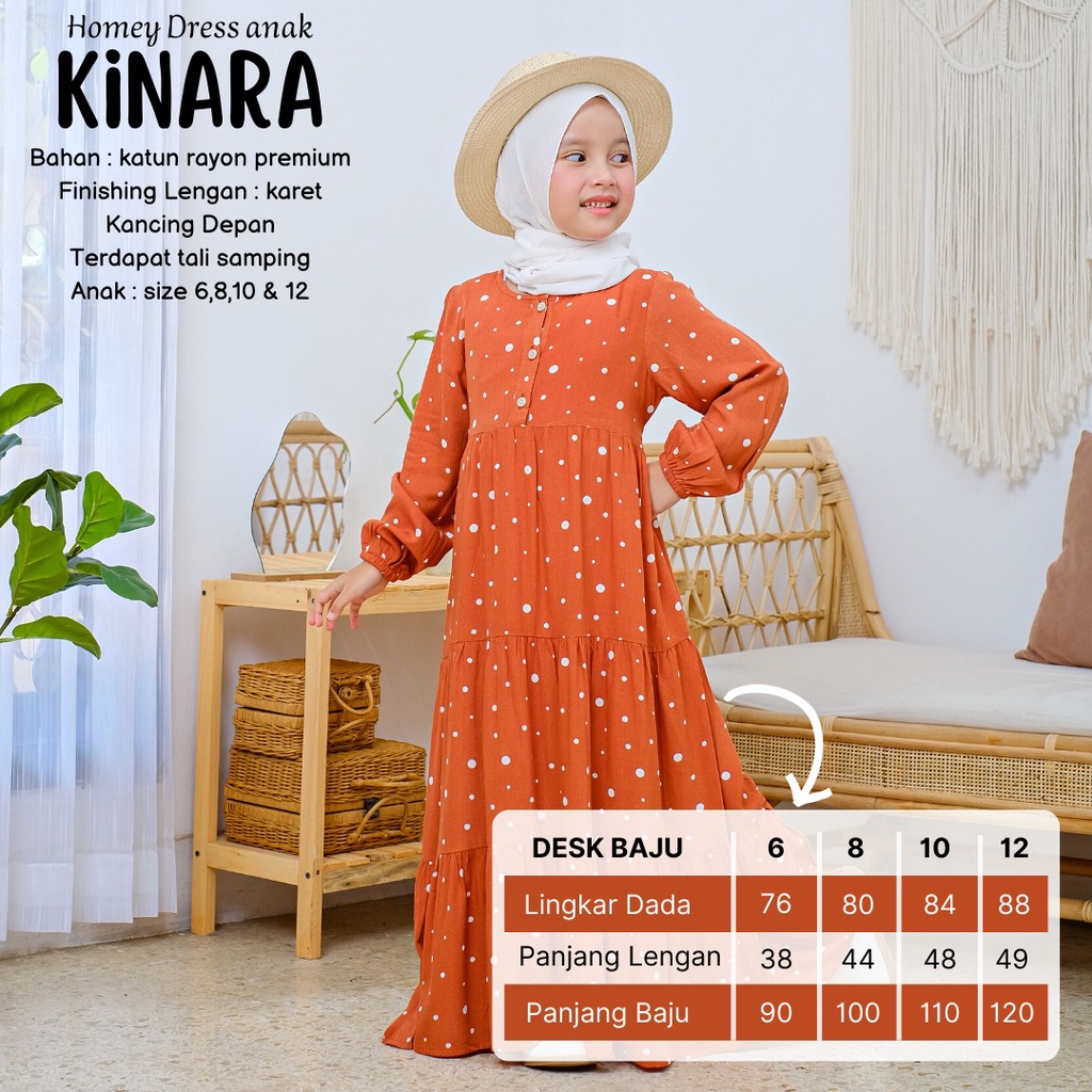 Gamis Anak Perempuan Umur 4 sd 12 tahun_Gamis Anak Bahan Rayon_Homey Dress Kinara Kids_Pakaian Muslim Anak Perempuan