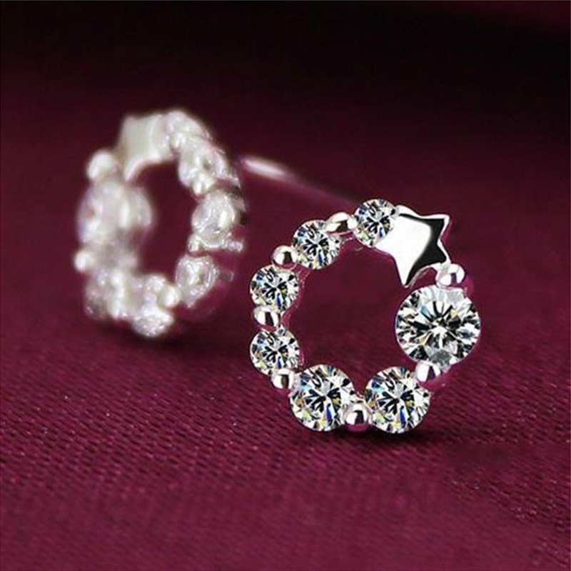 Anting Perak 925 Wanita Berlian Lucky Star Fashion Perhiasan/Subang Telinga anting perempuan