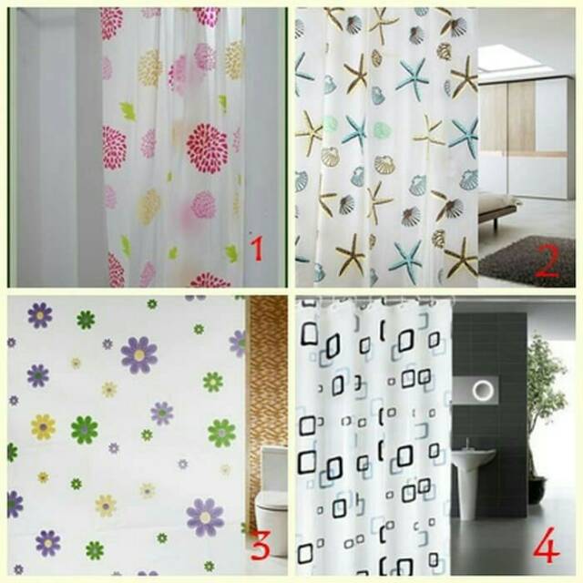 Tirai Kamar Mandi motif - Bathroom Shower Curtain + pengait Peva - Sekat